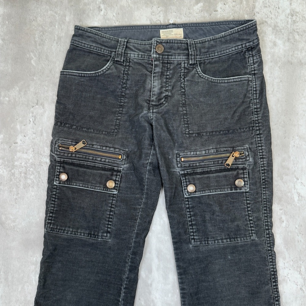 American Eagle Outfitters Corduroy Pants Womens 4 Black Flared Bootcut Granola - Picture 2 of 10